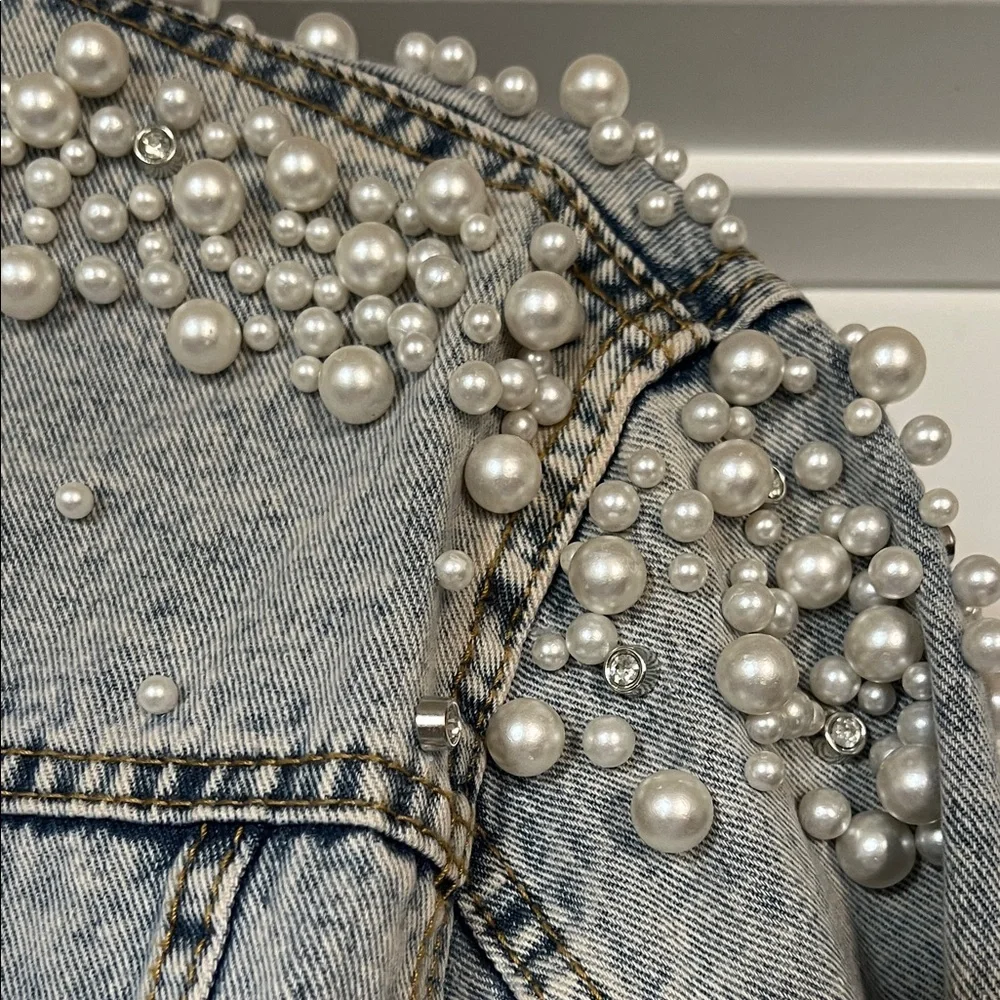 Pearl Embellished Denim Jacket - Picture 3 of 6